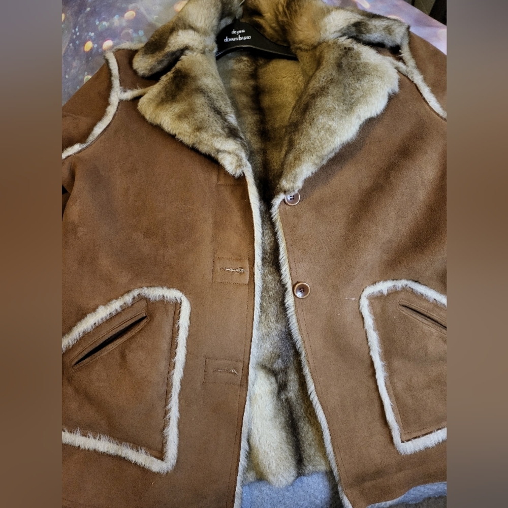Dennis Basso. Reversible Suede Faux Fur Coat